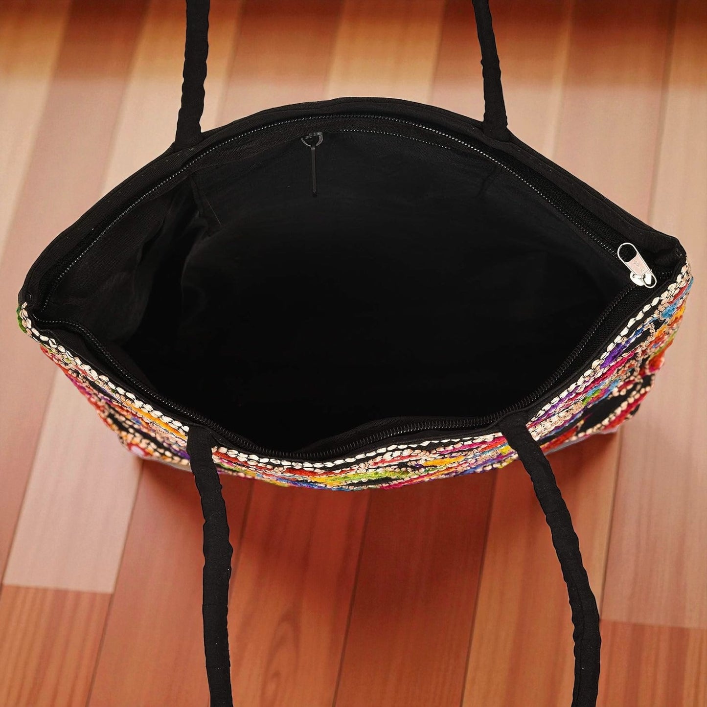 Women’s Embroidery Rajasthani Mirror Work Cotton Tote Bag with Zip