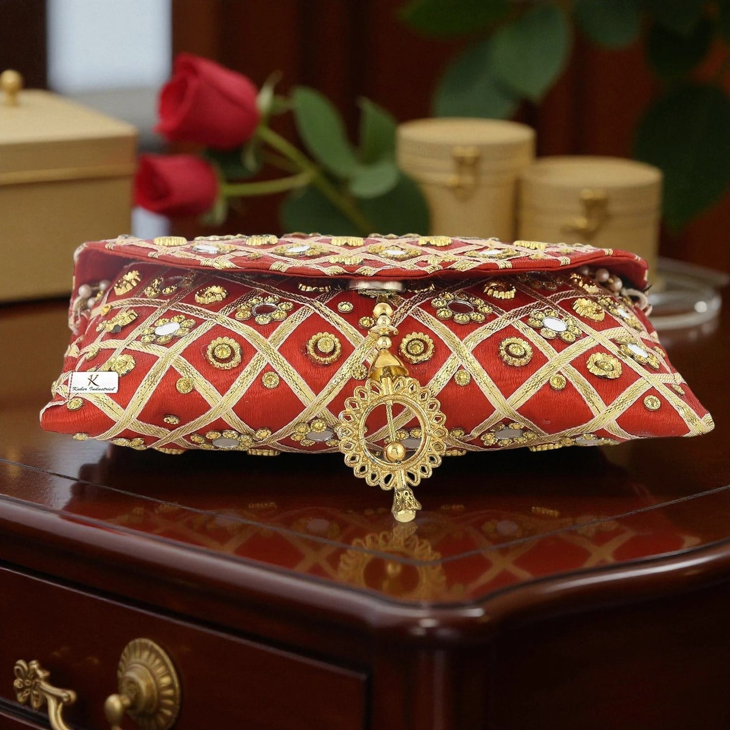Women’s Silk Traditional Mirror Work Envelope Clutch Purse