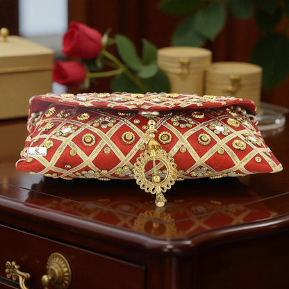 Women’s Silk Traditional Mirror Work Envelope Clutch Purse