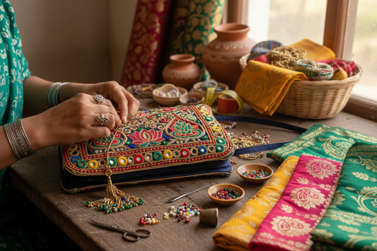 showcase making of indian handcrafted handbags for womens