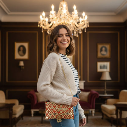 Women’s Silk Traditional Mirror Work Envelope Clutch Purse