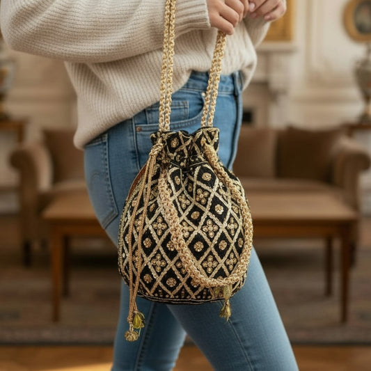 Silk Women’s Ethnic Rajasthani Mirror Work Potli Bag